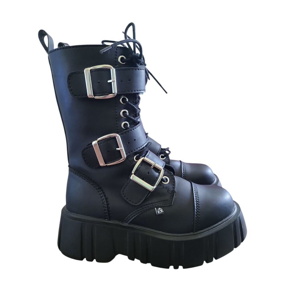 T.U.K. Black TUKskin 3-Buckle Anarchic Airship Boots Platform Combat Goth Sz 7